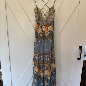 Free People Blue and Gold Sleeveless Sundress Maxi